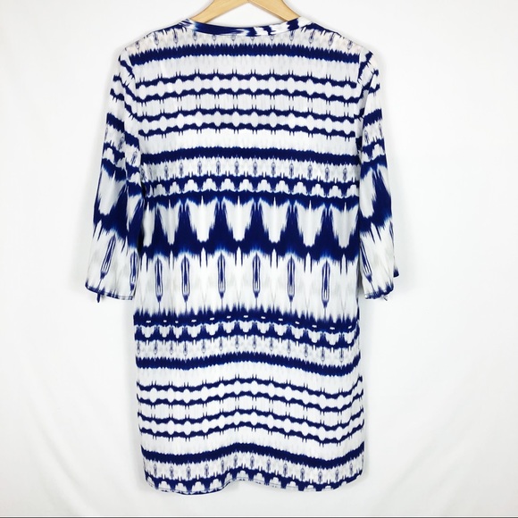 Michael Stars 100% Silk Tie Dye Shirt Dress | Blue White | Size Small - Picture 13 of 14